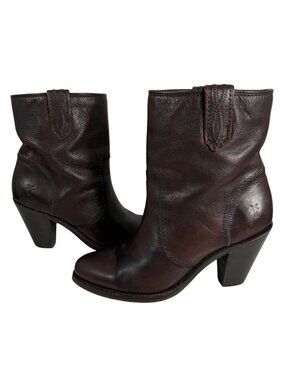 Frye Mustang Short Riding Pull-On Bootie Boots Burgundy Leather Womens 6.5